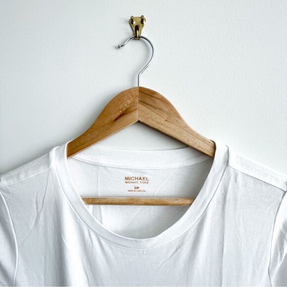 Michael Michael Kors White T-shirt Gold Bling MK Logo Stud Cotton Women's S NWT - Picture 5 of 8